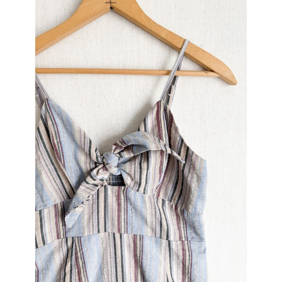 THML Anthropologie Womens Blue Striped Tie Front Midi Dress Smocked Back Small - Picture 2 of 6